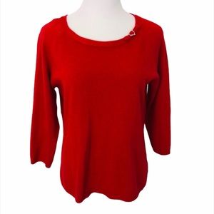 Croft & Barrow Red Knit Rhinestone Heart Bow Christmas Sweater Holiday Small